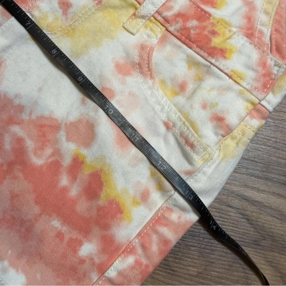 The Children's Place Girls Tie Dye Overall Shorts Size 5 Orange Pink White Denim